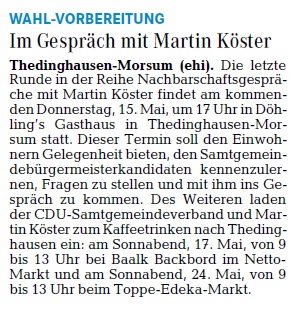 Terminankündigung im Achimer Kurier vom 13.05.2014