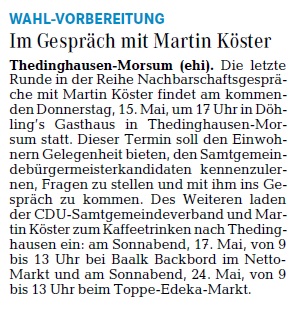 Terminankündigung im Achimer Kurier vom 13.05.2014