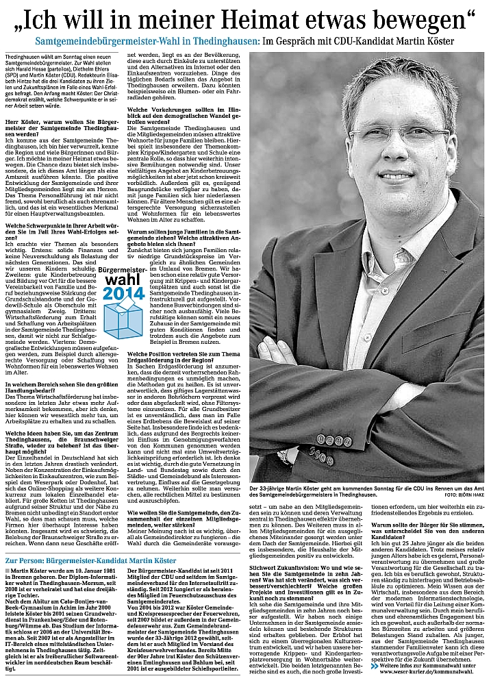 Interview im Achimer Kurier vom 20.05.2014