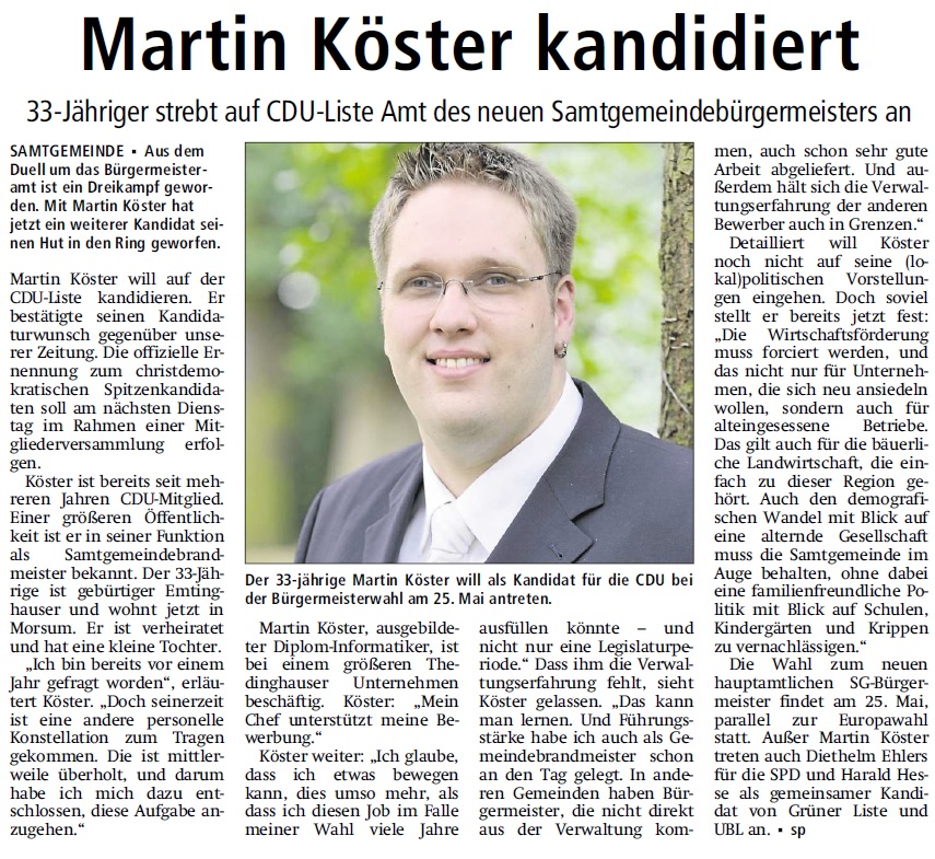 Vorstellung in der Thedinghauser Zeitung vom 26.03.2014
