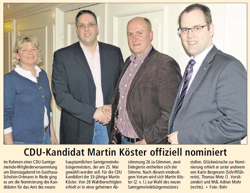 Nominierungsbericht in der Thedinghauser Zeitung vom 03.04.2014