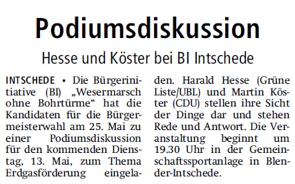 Terminankündigung in der Thedinghäuser Zeitung vom 10.05.2014
