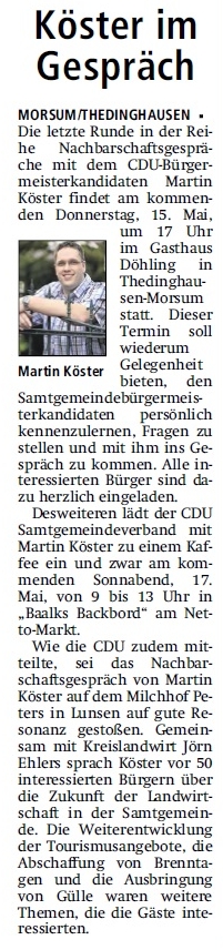 Terminankündigung in der Thedinghäuser Zeitung vom 13.05.2014